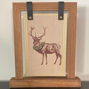 Wooden Framed Deer Art with Wreath